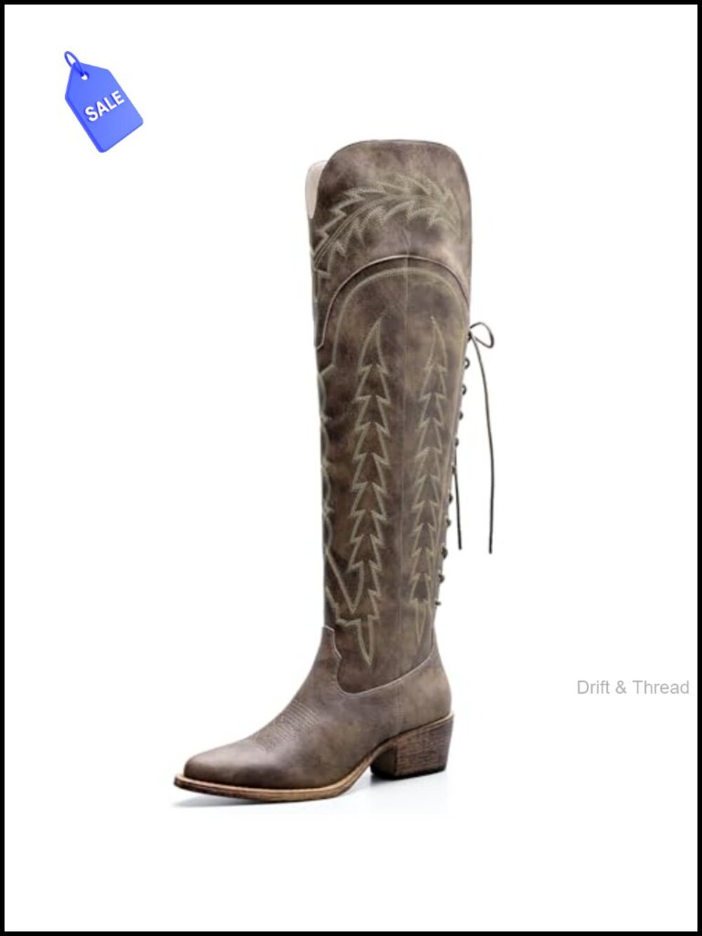 Women's Over The Knee Cowboy Western Faux Leather Boots Low Heel